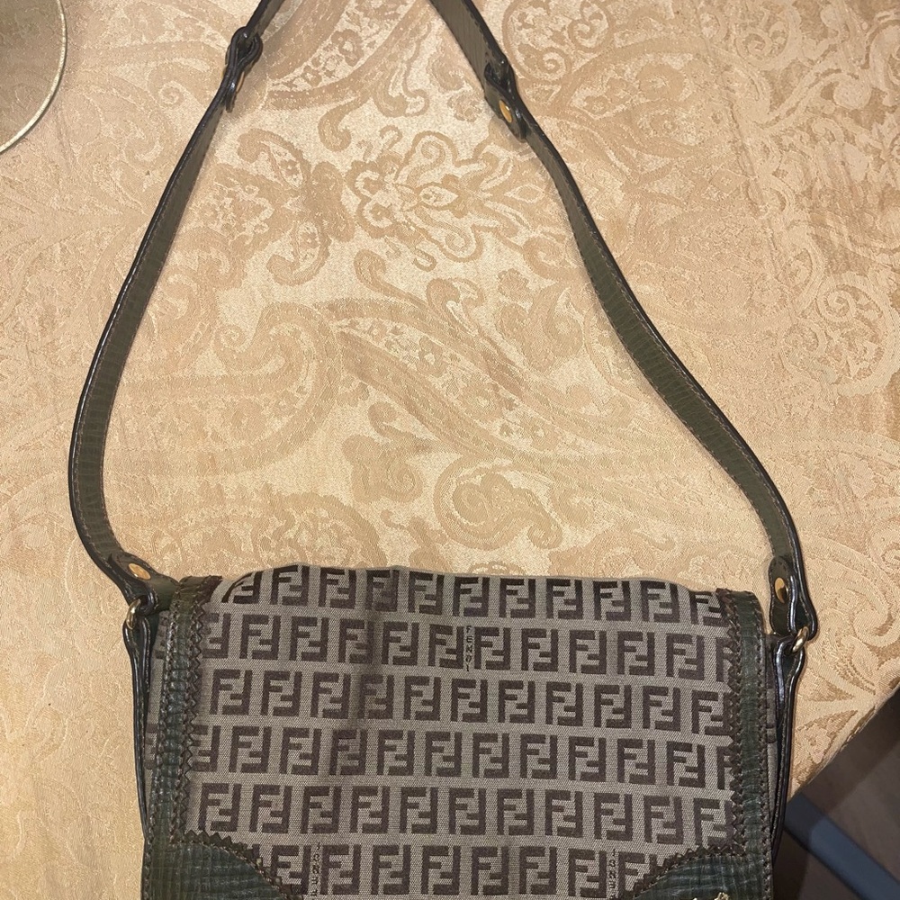 Fendi Brown and Green Monogram Shoulder Bag